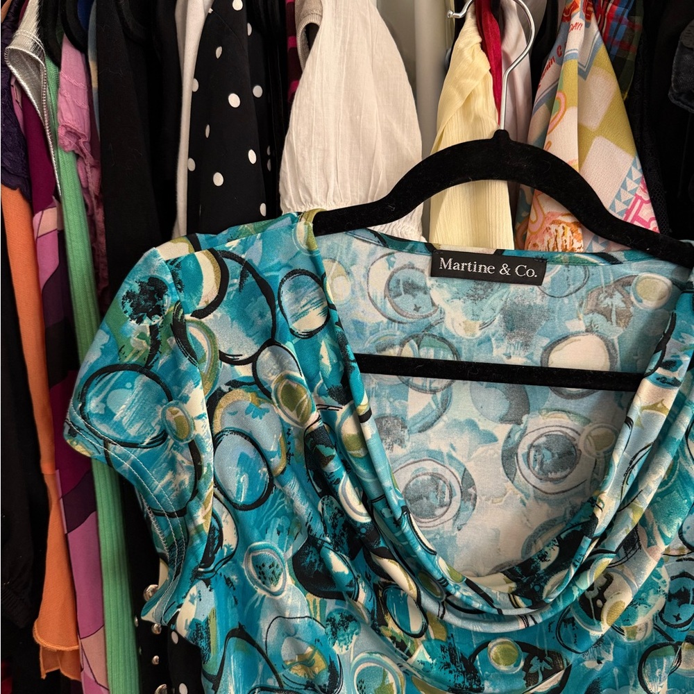 Y2K Blue Patterned Blouse - Picture 2 of 2
